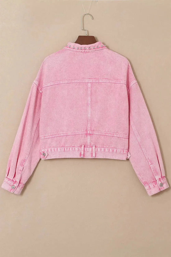 Pink Rivets Denim Jacket - Fashionfitz