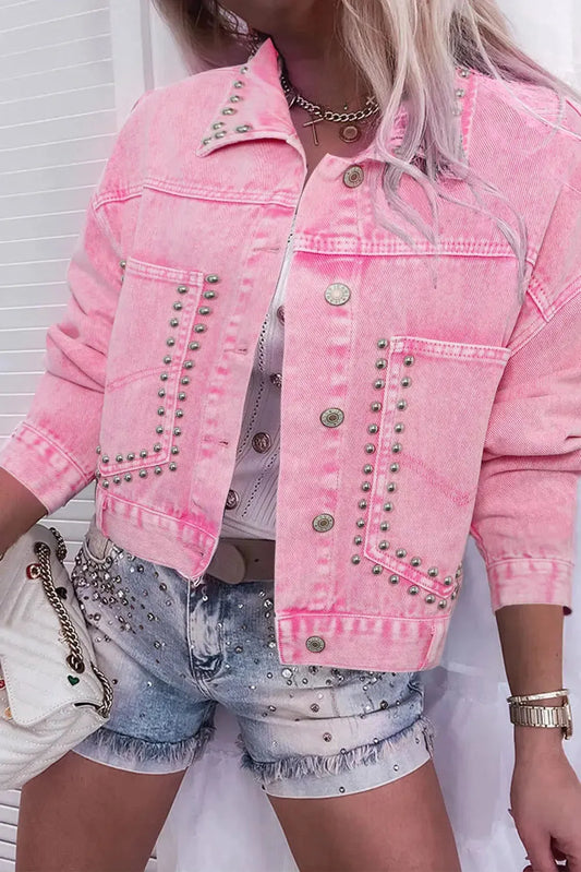 Pink Rivets Denim Jacket - Fashionfitz