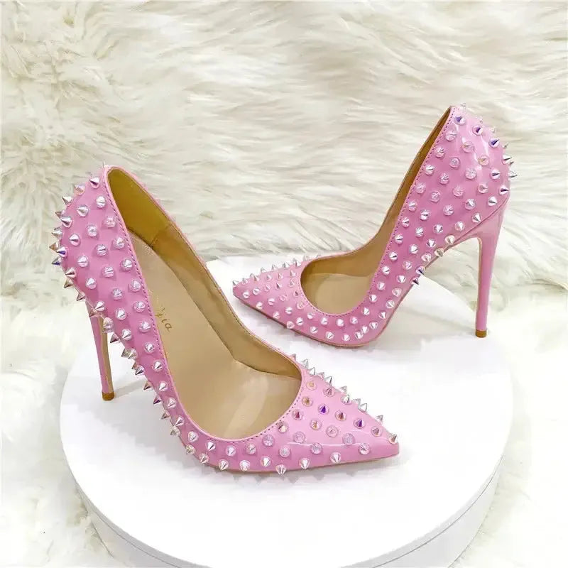 Pink Riveted Stiletto High Heels Shoes - Fashionfitz