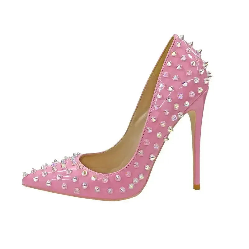 Pink Riveted Stiletto High Heels Shoes - Fashionfitz