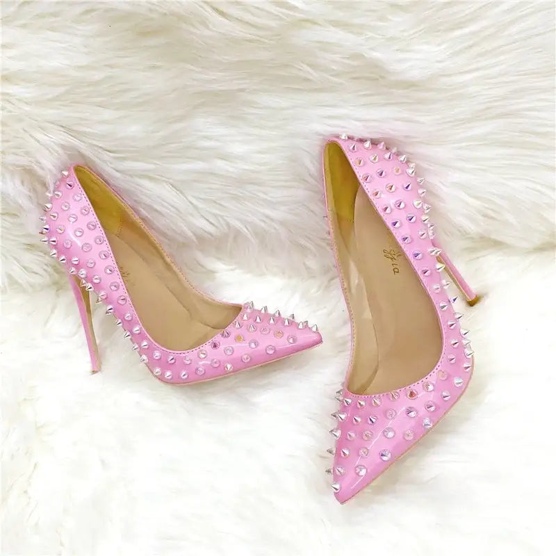 Pink Riveted Stiletto High Heels Shoes - 8cm / 33 - & Bags