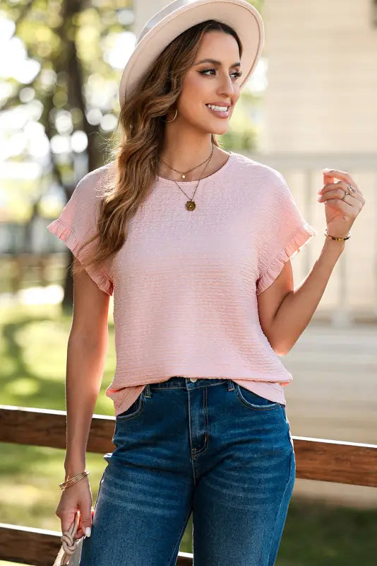 Pink ruffle sleeve blouse - blouses & shirts