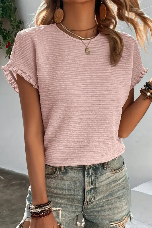 Pink ruffle sleeve blouse - blouses & shirts