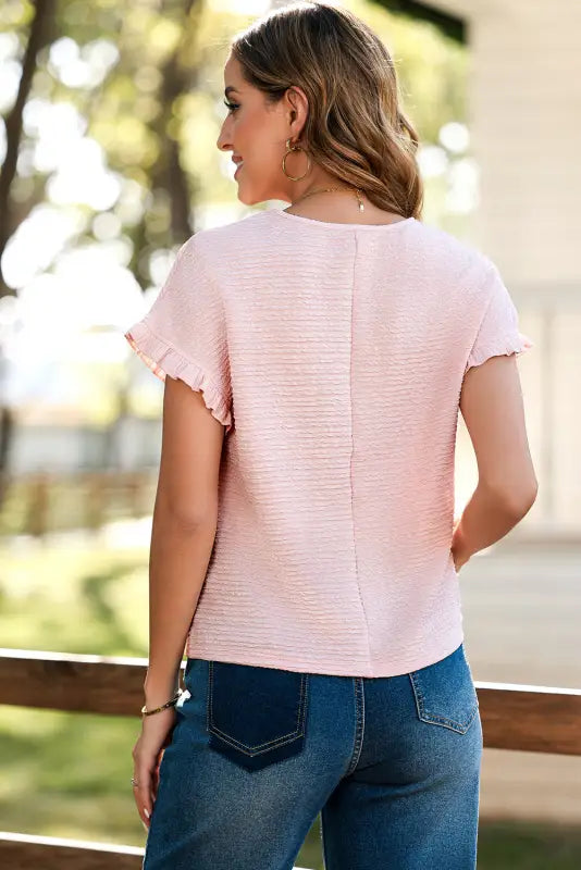 Pink ruffle sleeve blouse - blouses & shirts