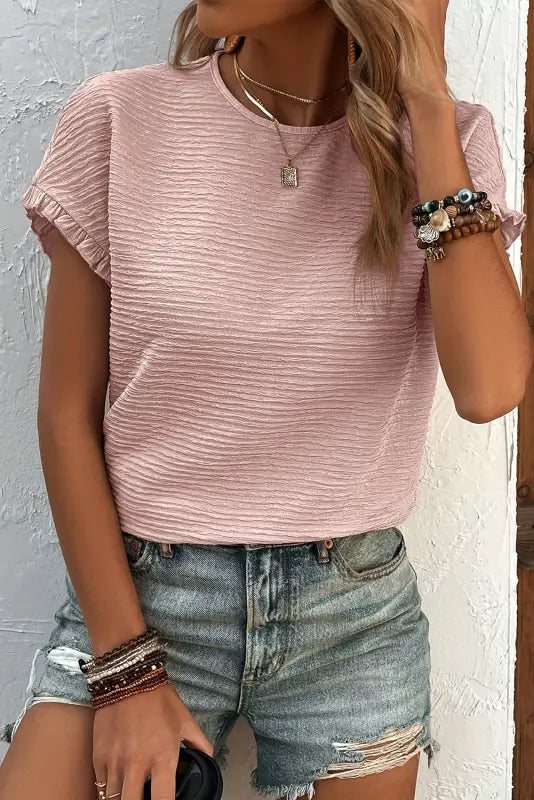 Pink ruffle sleeve blouse - blouses & shirts