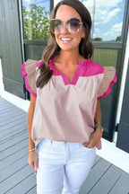 Pink Ruffled Sleeve Blouse - Fashionfitz