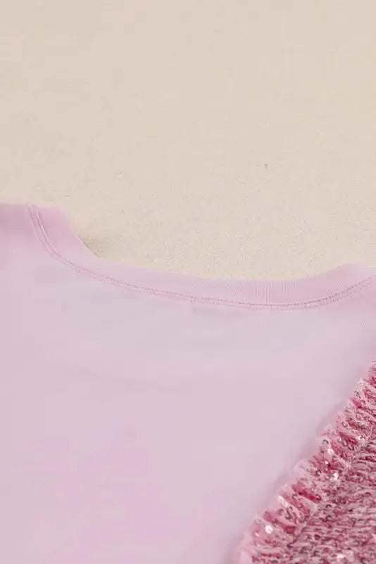 Pink Sequined Ruffle Mesh Sleeves Top - Fashionfitz