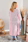 Pink Sheer Knitted Long Side Slit Plus Size Cardigan - Fashionfitz