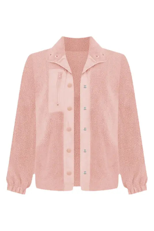 Pink sherpa contrast trim zipped pocket jacket - jackets