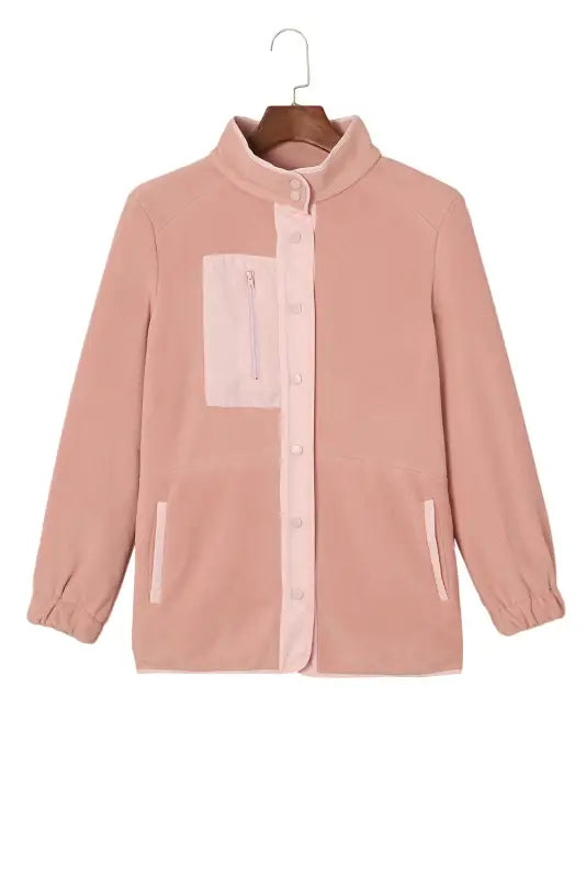 Pink sherpa contrast trim zipped pocket jacket - jackets