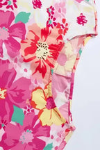 Pink Shirred Cuffs 3/4 Sleeve Floral Blouse - Fashionfitz