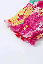 Pink Shirred Cuffs 3/4 Sleeve Floral Blouse - Fashionfitz