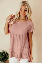 Pink Short Sleeve Ruffle Hem Top - Fashionfitz