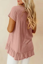 Pink Short Sleeve Ruffle Hem Top - Fashionfitz