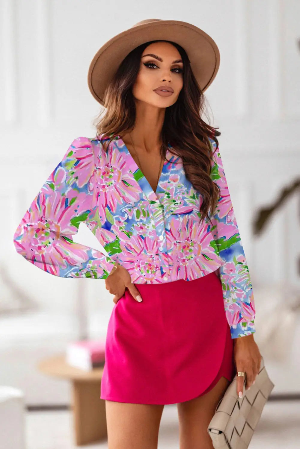 Pink sleeveless high waist pocketed floral maxi dress - dresses