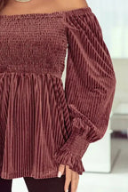 Pink Smocked Velvet Babydoll Top - Fashionfitz