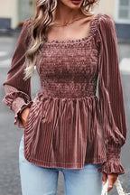 Pink Smocked Velvet Babydoll Top - Fashionfitz