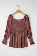 Pink Smocked Velvet Babydoll Top - Fashionfitz