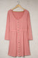 Pink solid button front plus size long sleeve dress