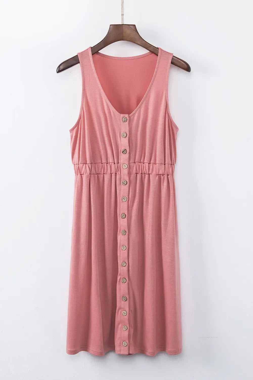 Pink solid button front plus size long sleeve dress