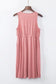 Pink solid button front plus size long sleeve dress