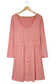 Pink solid button front plus size long sleeve dress