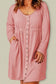 Pink solid button front plus size long sleeve dress