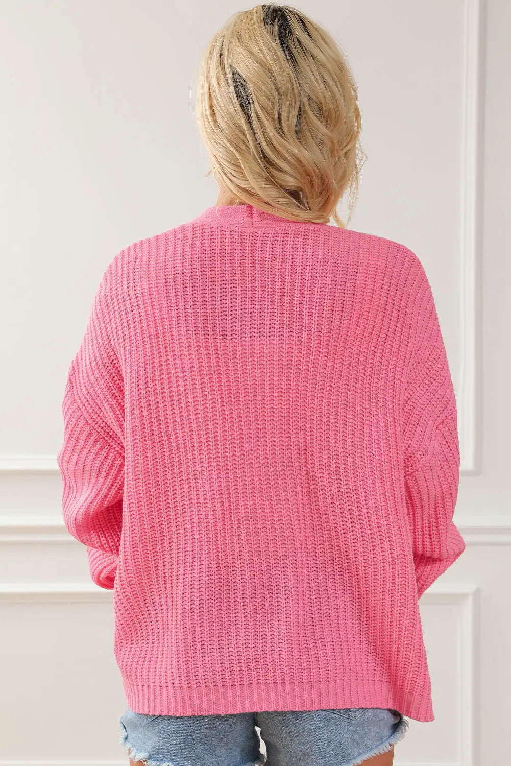 Pink solid pocketed open short cardigan - sweaters & cardigans