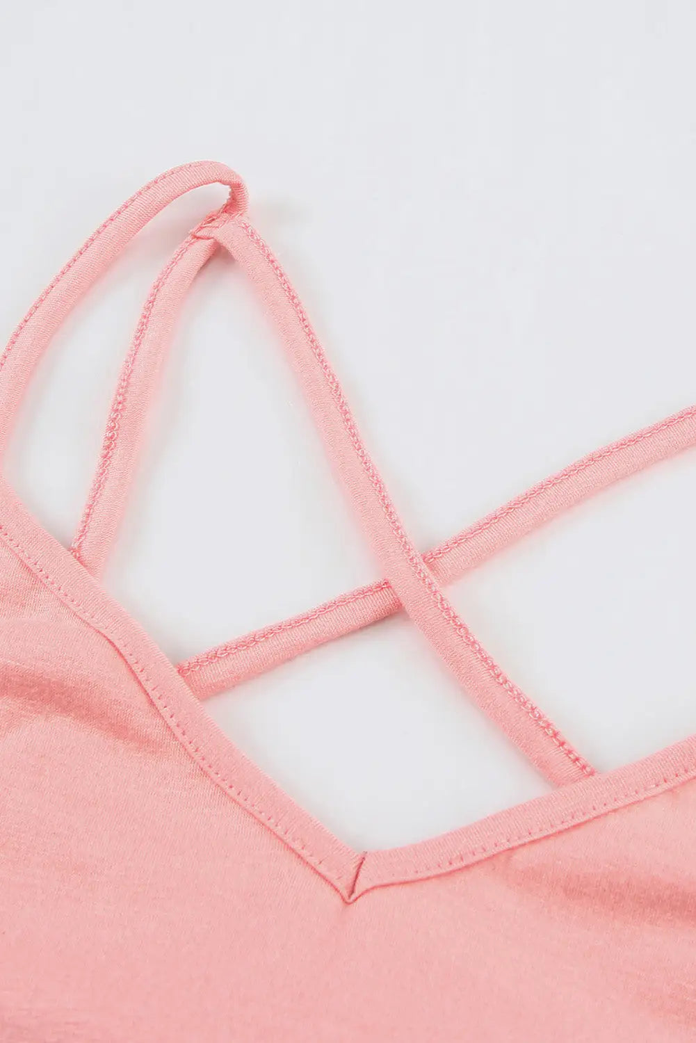 Pink spaghetti straps v neck crisscross back romper - jumpsuits & rompers