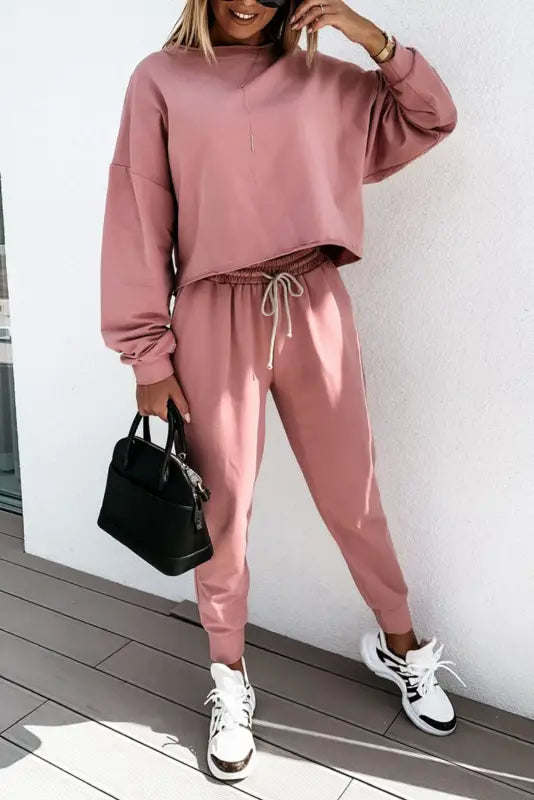 Pink sport boxy fit pullover & pants outfit - two piece sets