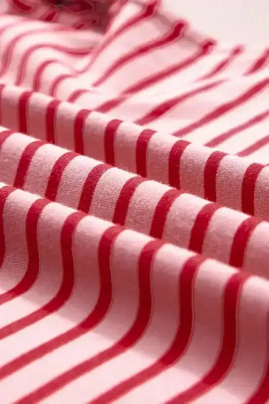 Pink Stripe Crew Neck Casual T-Shirt - Fashionfitz
