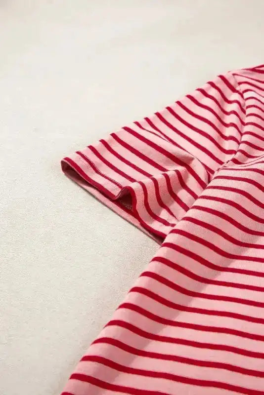Pink Stripe Crew Neck Casual T-Shirt - Fashionfitz
