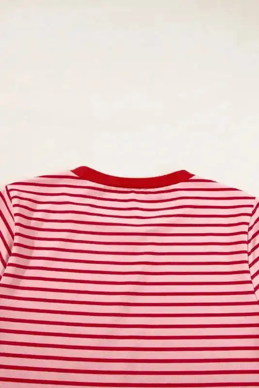 Pink Stripe Crew Neck Casual T-Shirt - Fashionfitz