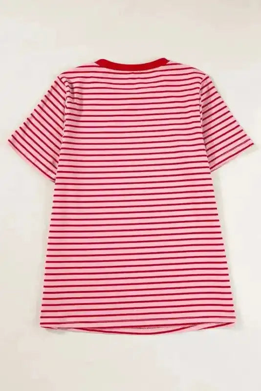 Pink Stripe Crew Neck Casual T-Shirt - Fashionfitz