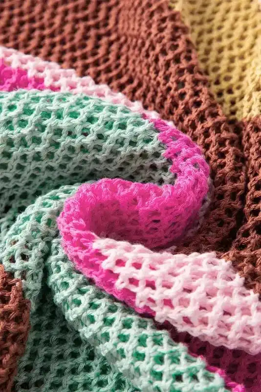 Pink Stripe Crochet Top - Loose Fit - Fashionfitz