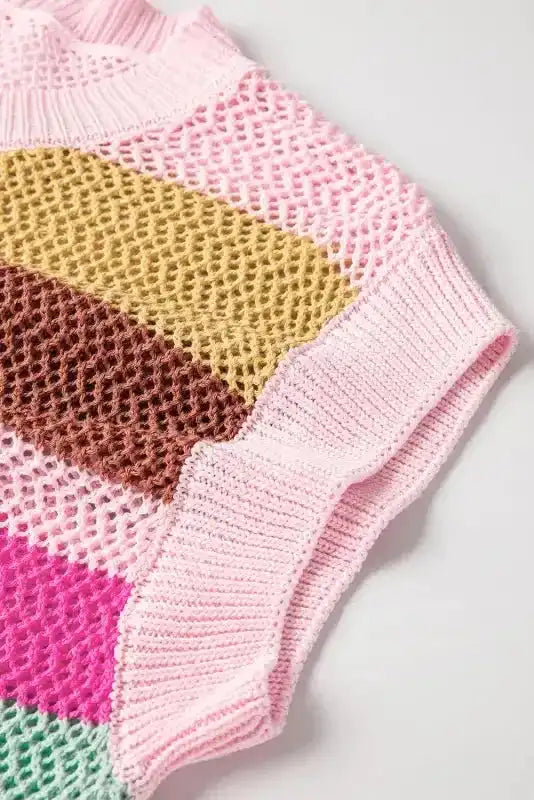 Pink Stripe Crochet Top - Loose Fit - Fashionfitz