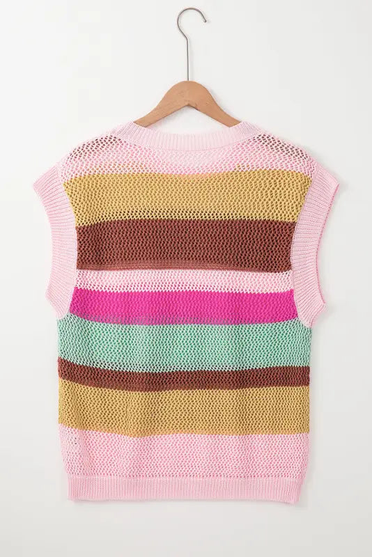 Pink stripe crochet top -loose fit - sweaters & cardigans/sweater vests