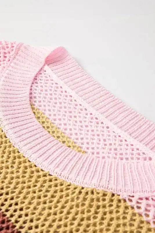 Pink Stripe Crochet Top - Loose Fit - Fashionfitz