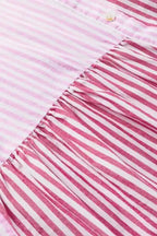 Gathered hem detail of Chic Pink Stripe Shirt highlighting the patchwork stripe contrast and soft pleated texture.
