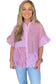 Pink stripe patchwork ruffled hem button up shirt - blouses & shirts