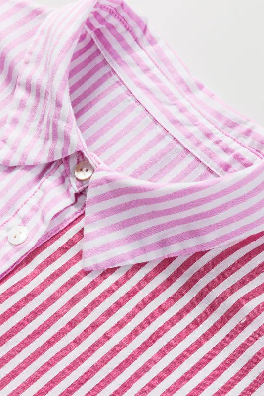 Pink stripe patchwork ruffled hem button up shirt - blouses & shirts