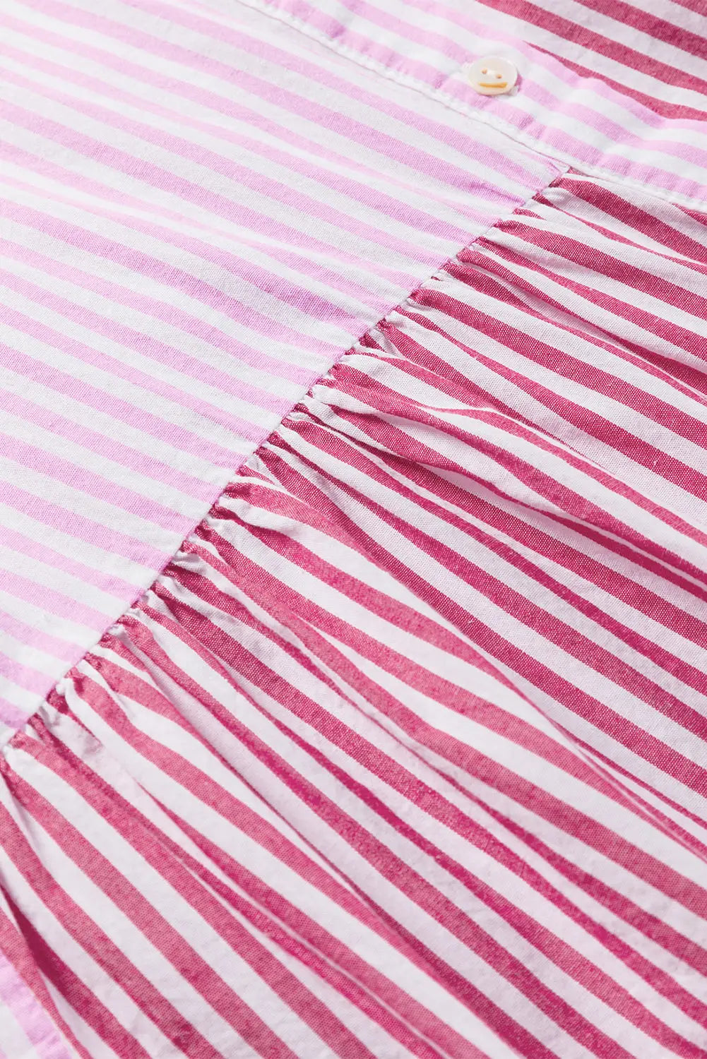 Pink stripe patchwork ruffled hem button up shirt - blouses & shirts