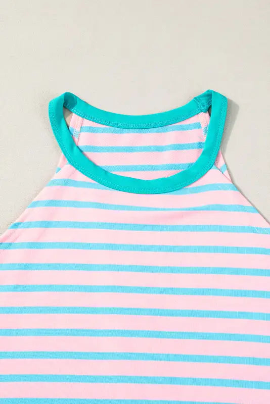 Pink stripe round neck tank top - tops