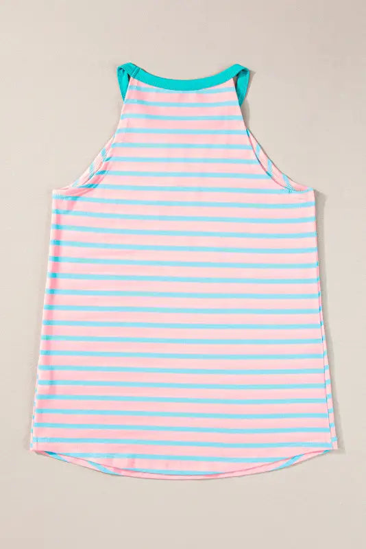 Pink stripe round neck tank top - tops