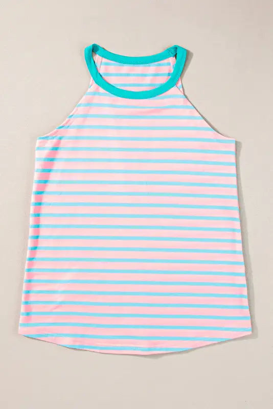 Pink stripe round neck tank top - tops