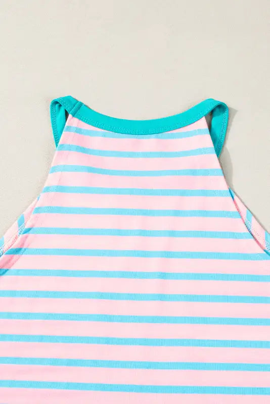 Pink stripe round neck tank top - tops