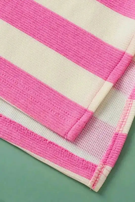 Pink Stripe Top - V Neck Collared Cap Sleeve - Fashionfitz