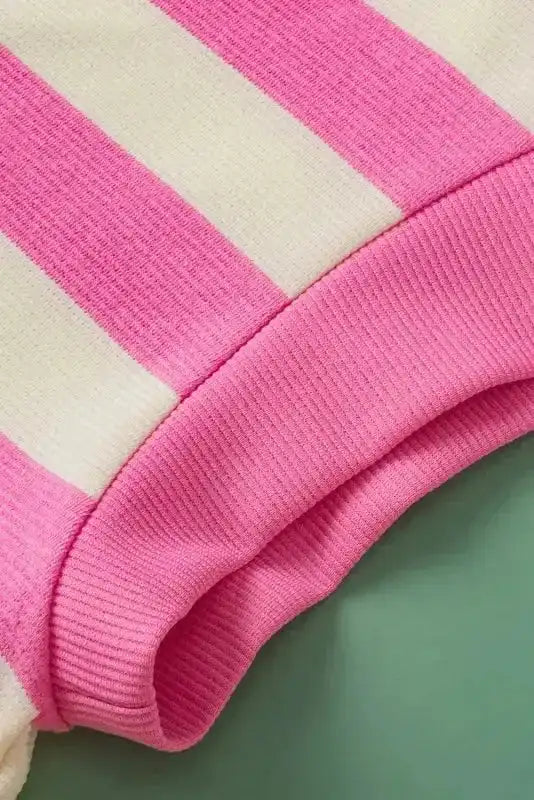 Pink Stripe Top - V Neck Collared Cap Sleeve - Fashionfitz