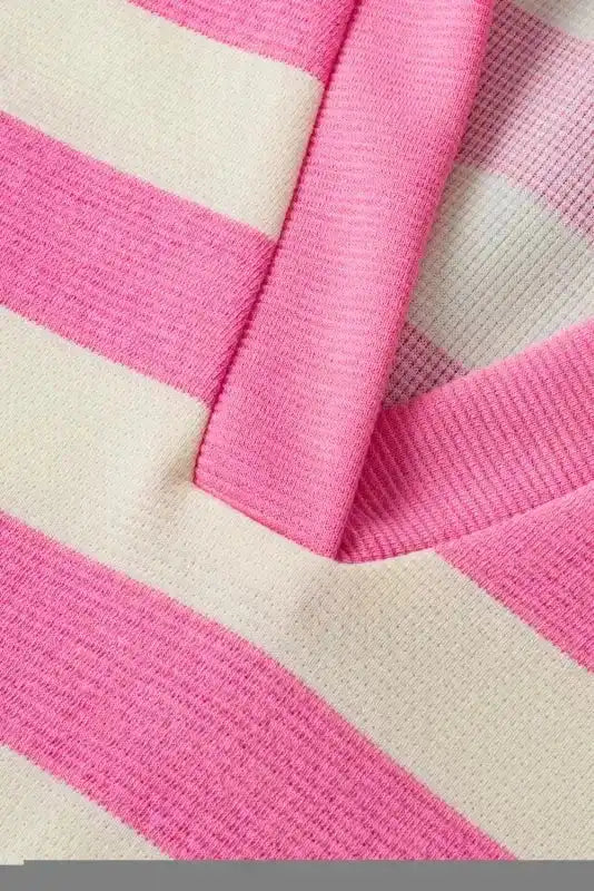Pink Stripe Top - V Neck Collared Cap Sleeve - Fashionfitz