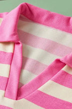 Pink Stripe Top - V Neck Collared Cap Sleeve - Fashionfitz